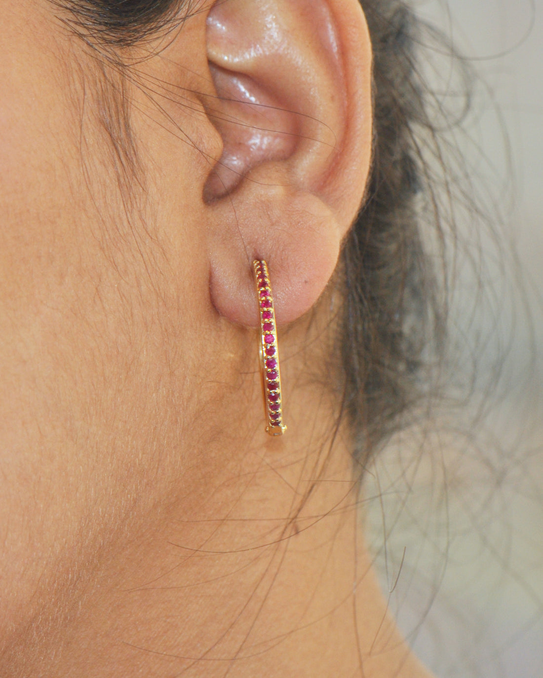 Natural Ruby Hoops Earrings-Veyaa