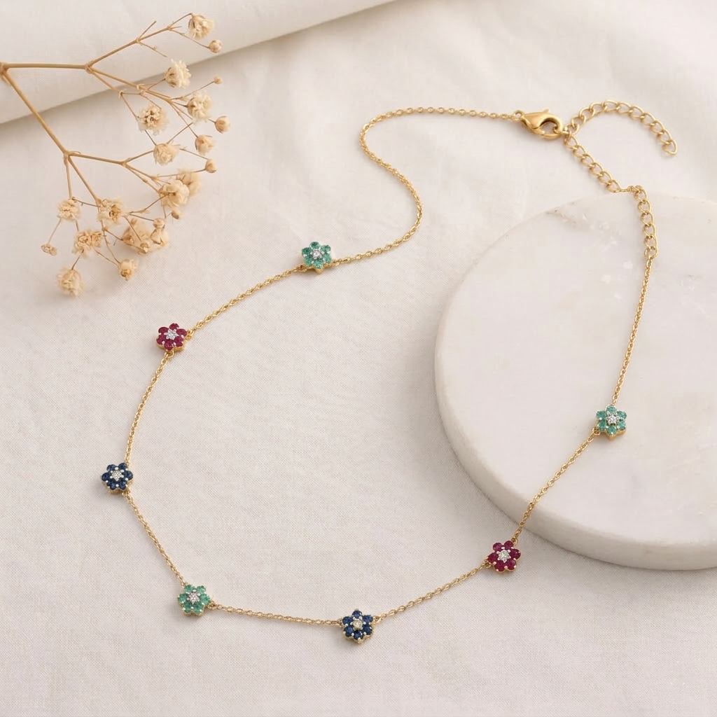 Ruby, Sapphire & Emerald Gemstone Necklace (T.wt 2.11 ct)