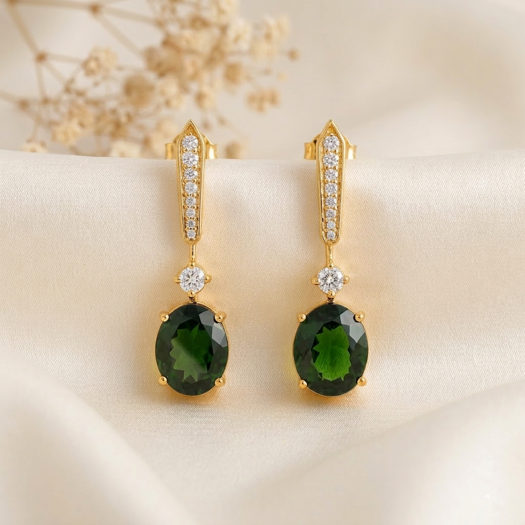 Natural Chrome Diopside Drop Earrings (T.wt 6.66 ct)