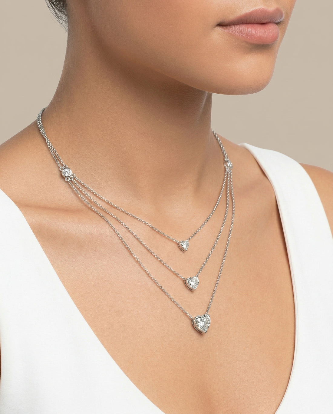 Triple Layered Heart Diamond Necklace (T.wt 8.05 ct)