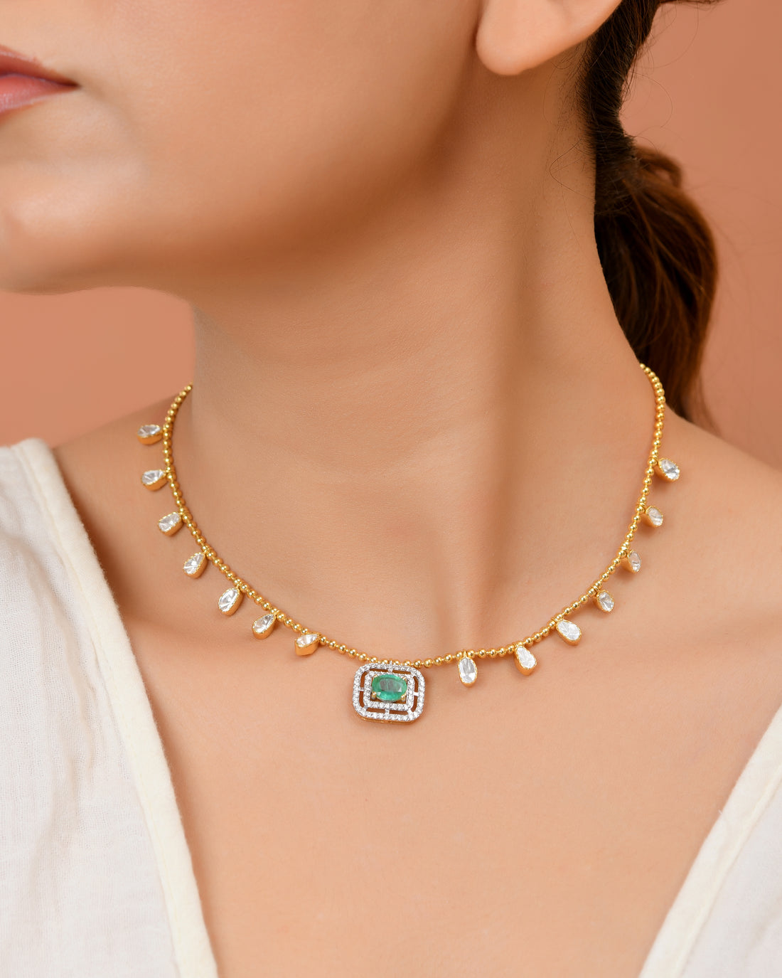 Aafreen Polki Emerald Necklace (T wt. 2.85 ct)