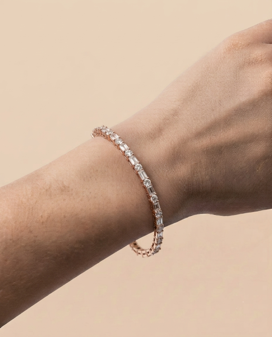 Baguette & Round Lab Grown Diamond Tennis Bracelet (T wt. 4.97 ct)