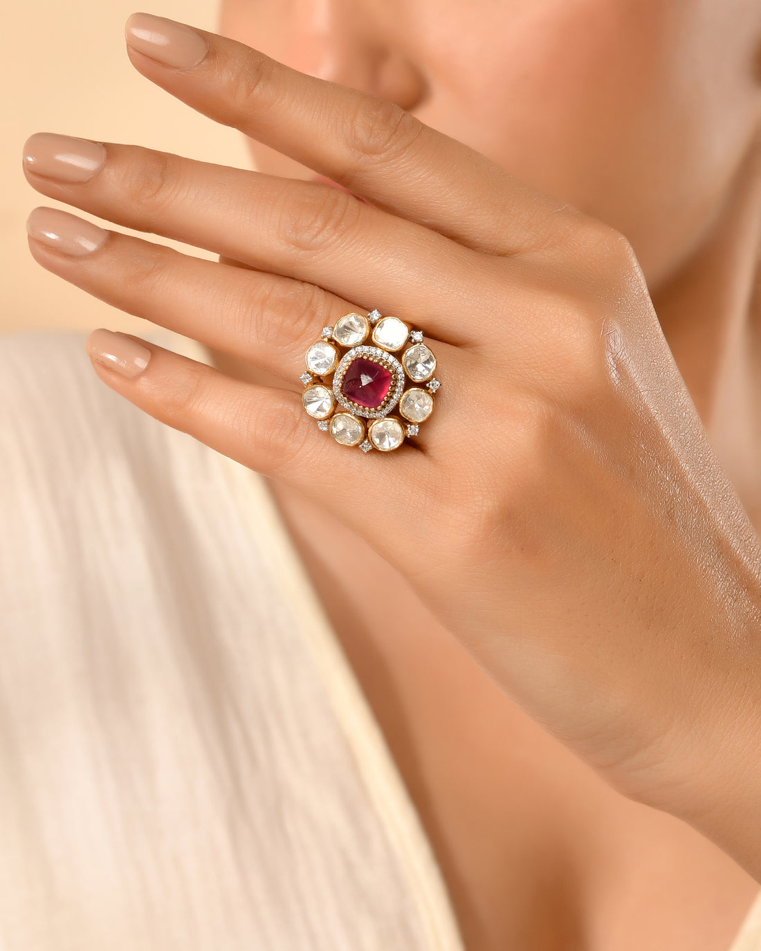 Gulbahar Ruby Polki Ring  (T wt. 6.08 ct)