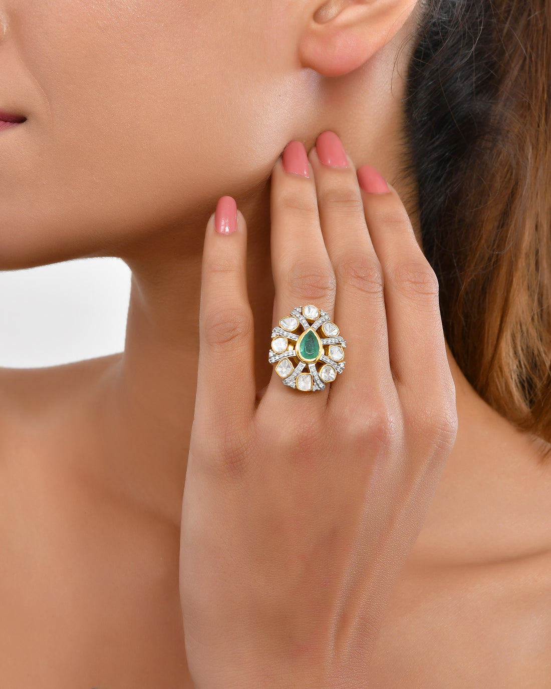 Jodha Emerald Diamond Polki Ring
