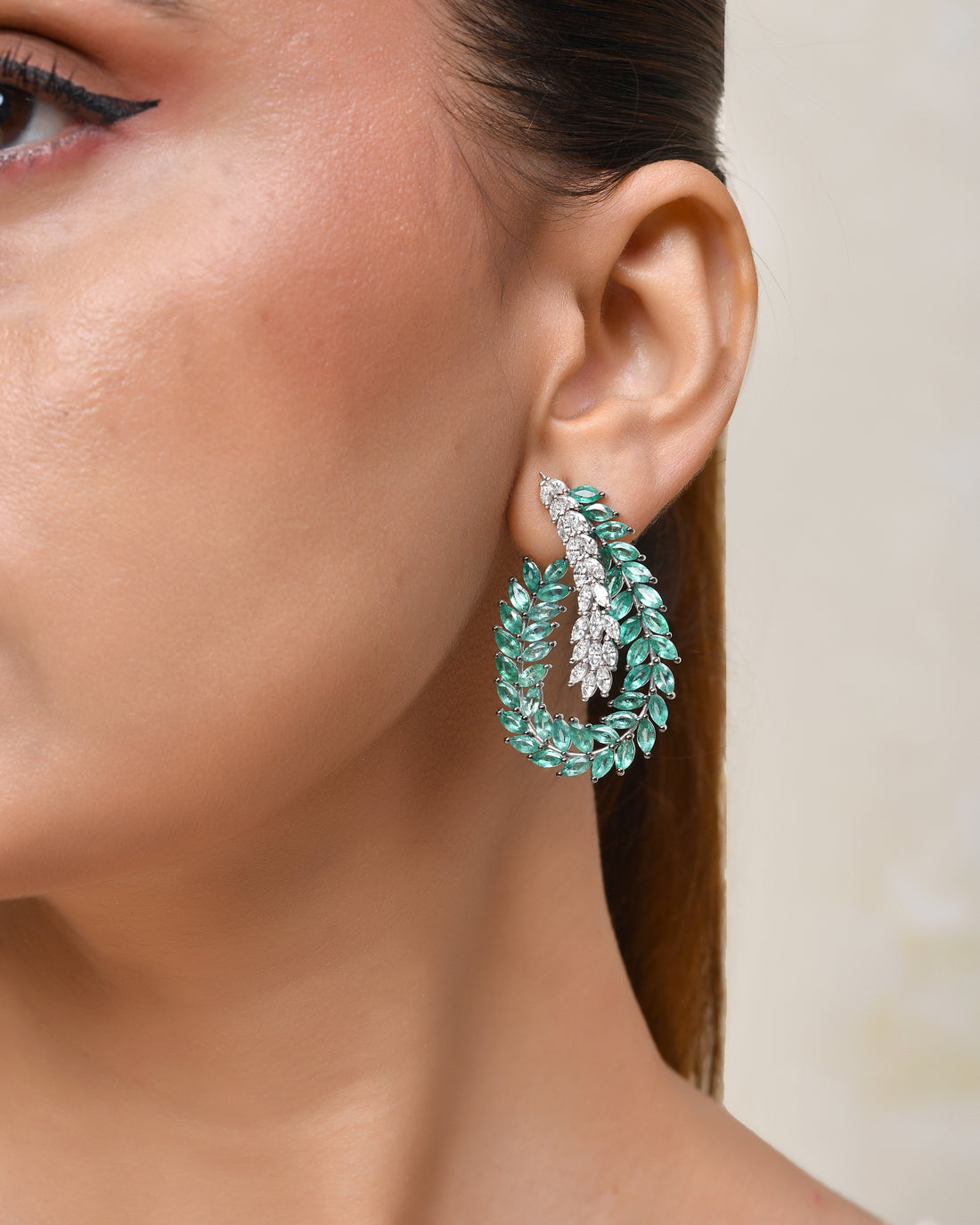 Natural Emerald and Diamond Wreath Earrings