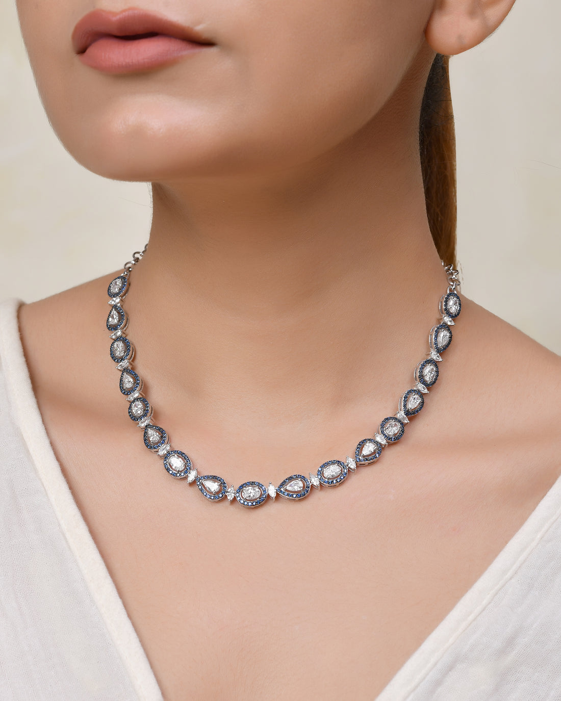 Blue Sapphire Two Shape Diamond Necklace