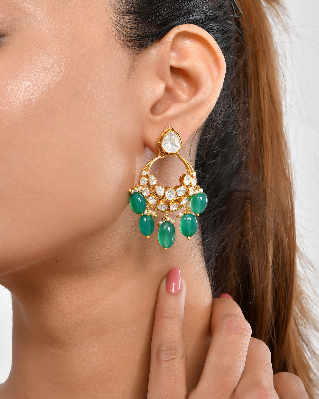 Mohini Emerald Diamond Polki Earings