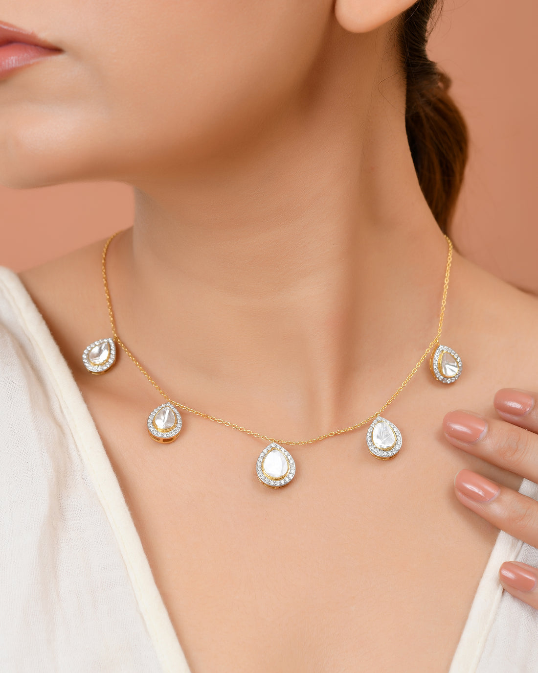 Polki Drop Sadabahar Necklace  (T wt. 3.01 ct)