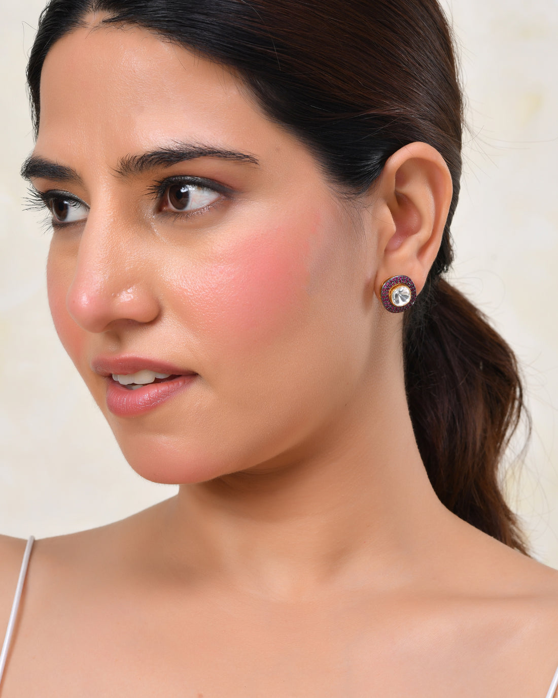 Ruby Halo Polki Stud Earrings (T wt. 2.00 ct)