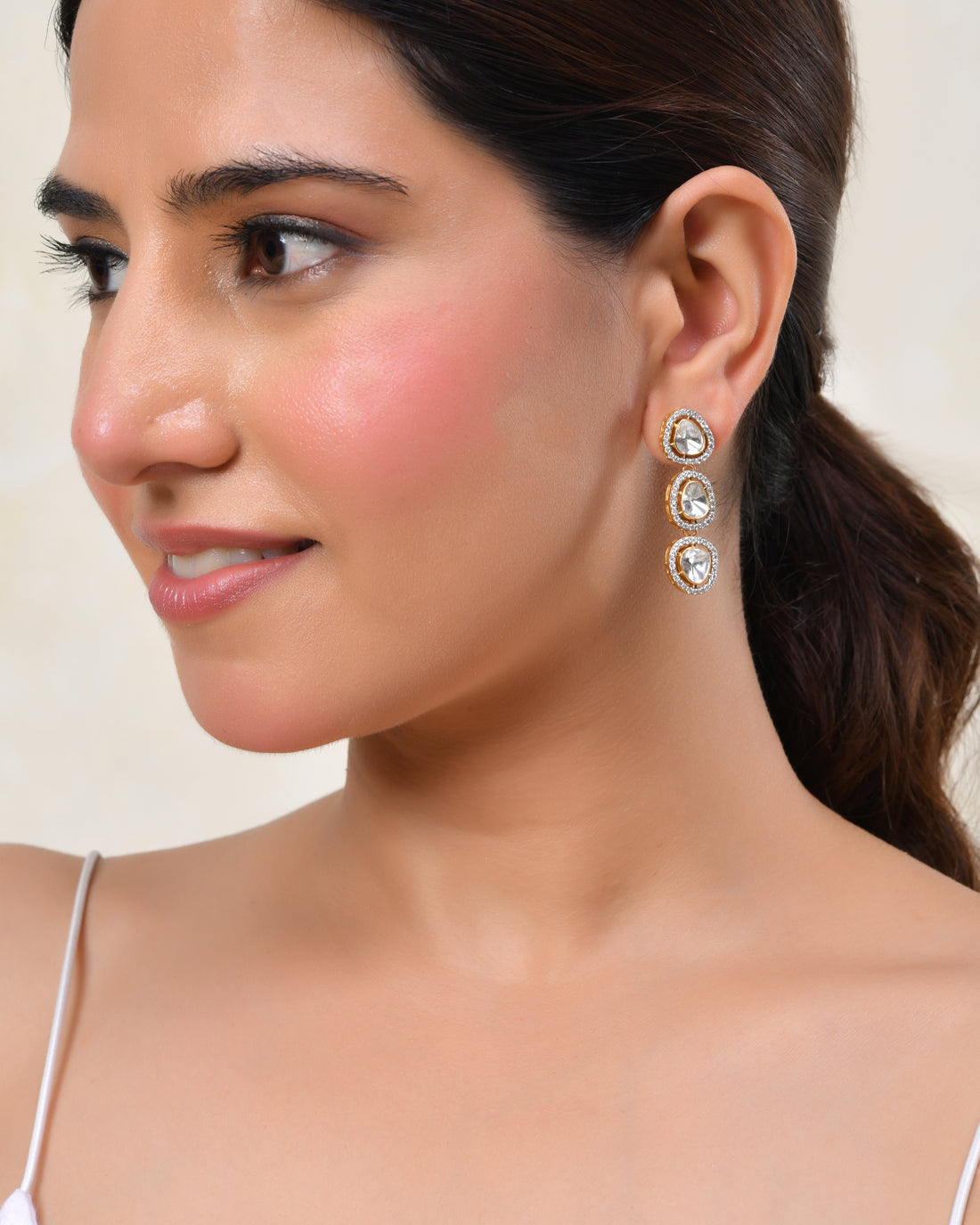 Triple Halo Polki Earrings (T wt. 3.09 ct)
