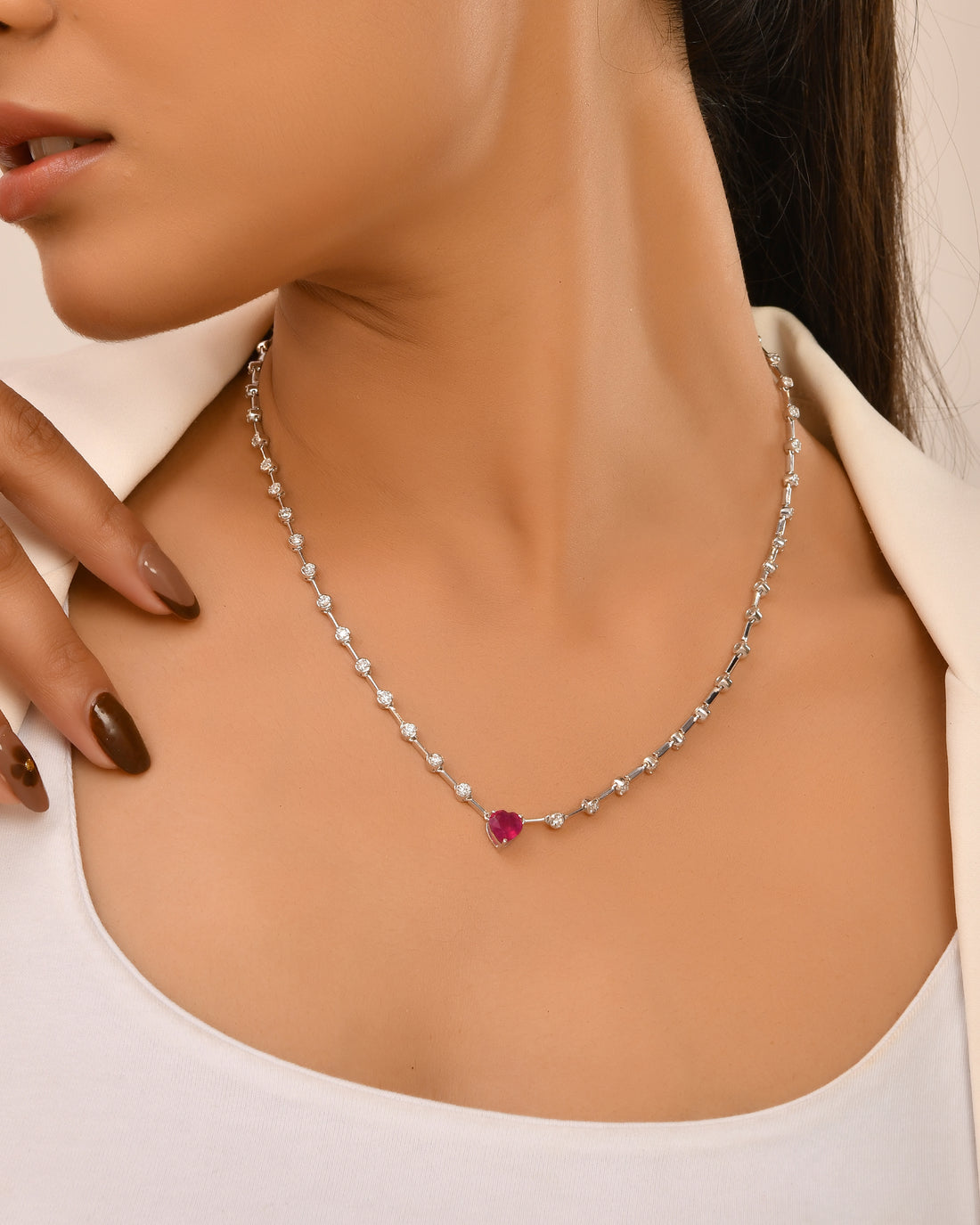 Eternal Ruby Diamond Tennis Necklace  (T.wt 3.06 ct)