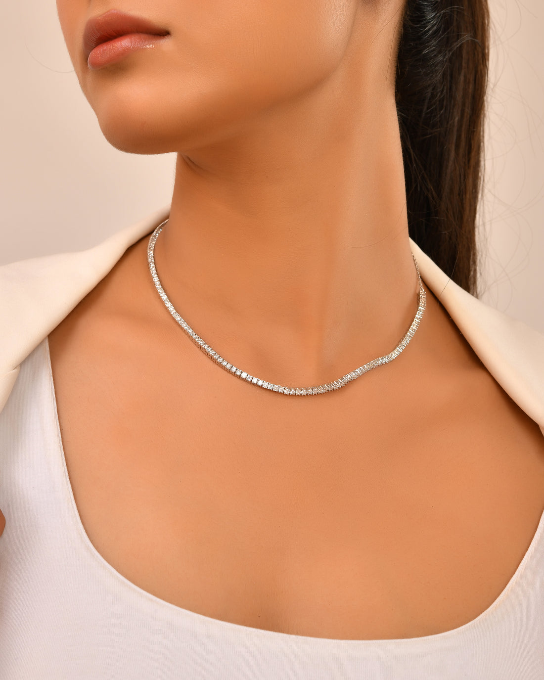 Classic Tennis Diamond Necklace (T.wt 6.26 ct)