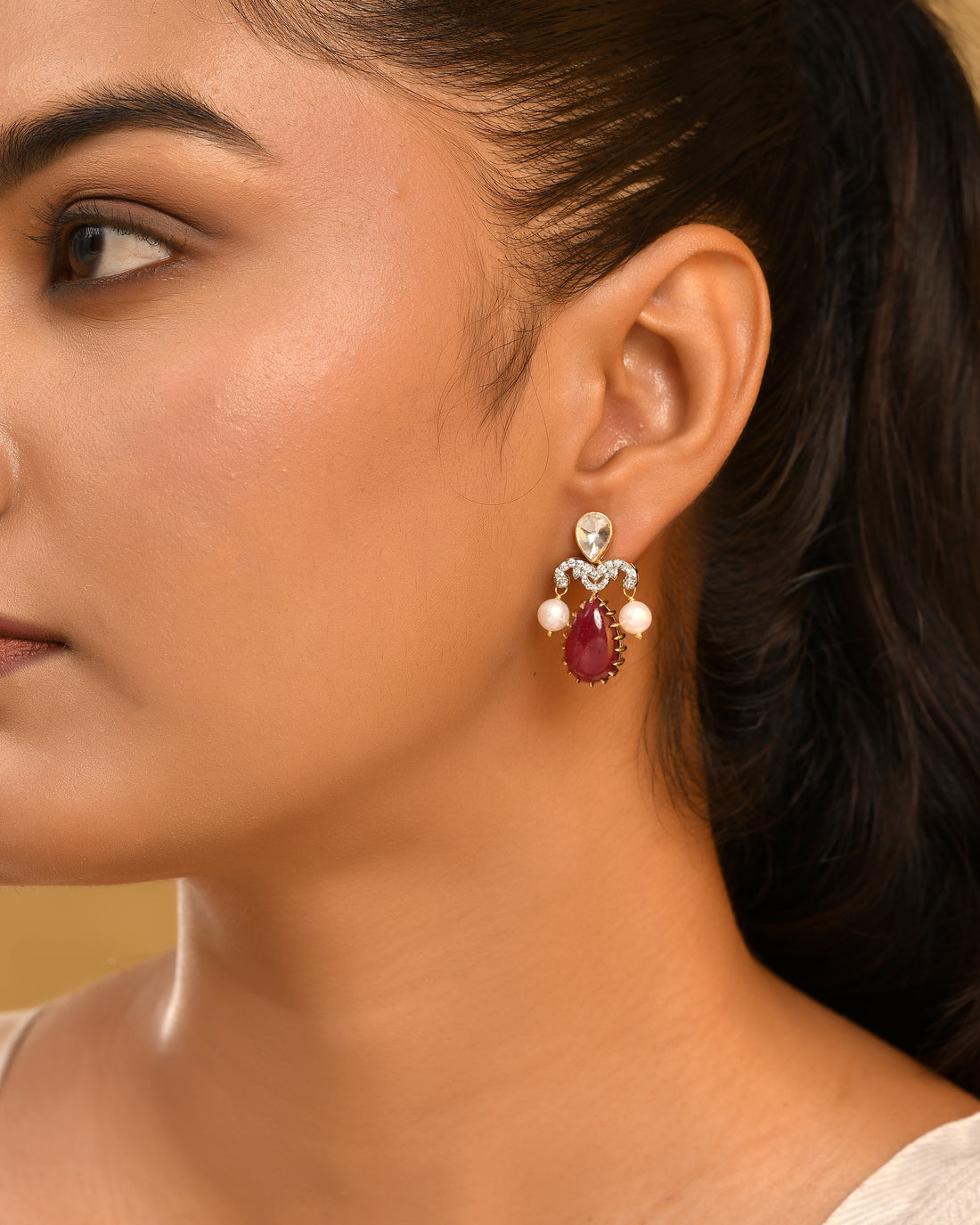 Royal Polki Ruby, Pearl & Diamond Earrings