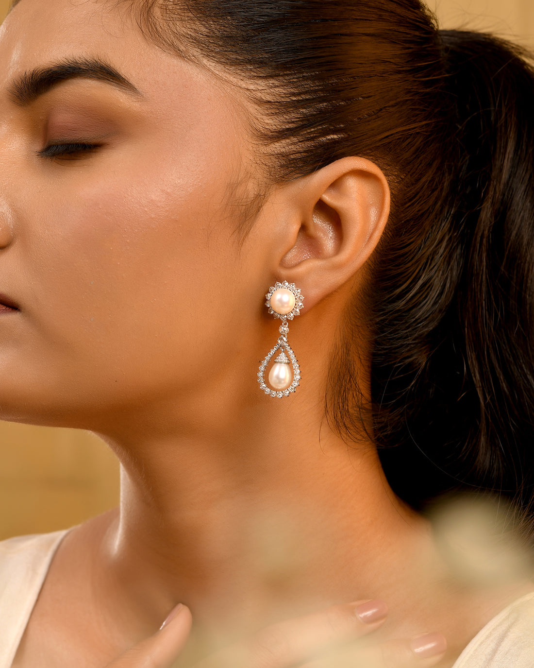 Aurelia Pearl & Pave Drop Earrings