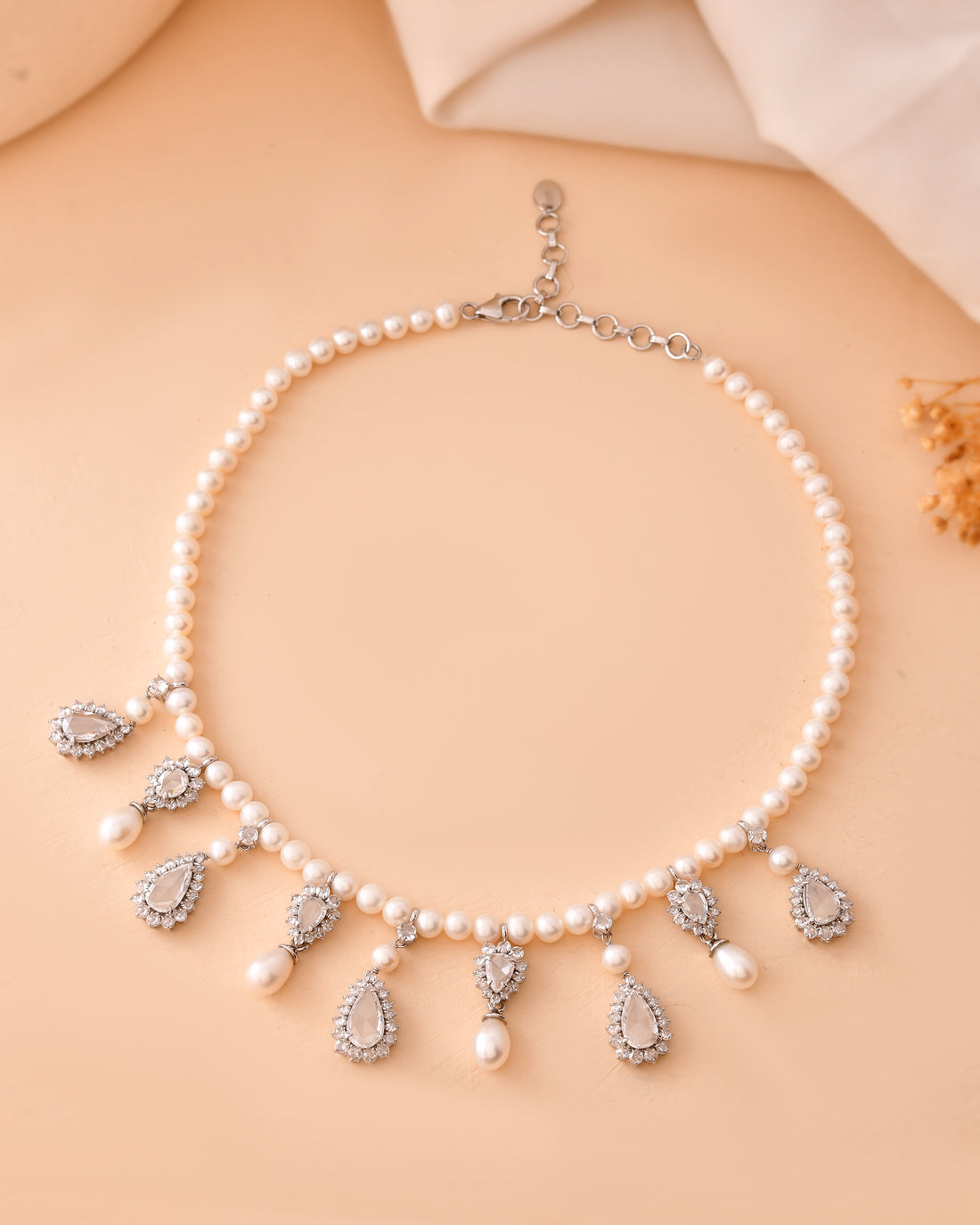 Luminous Cascade Diamond & Pearl Necklace
