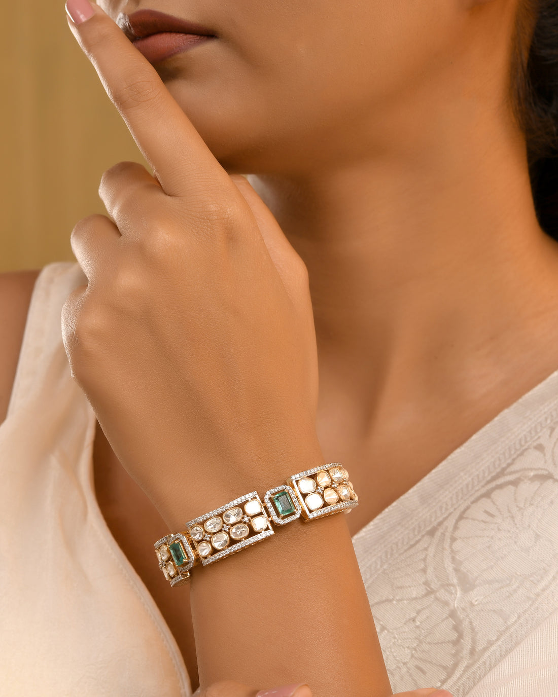 Polki Diamond & Emerald Statement Bracelet