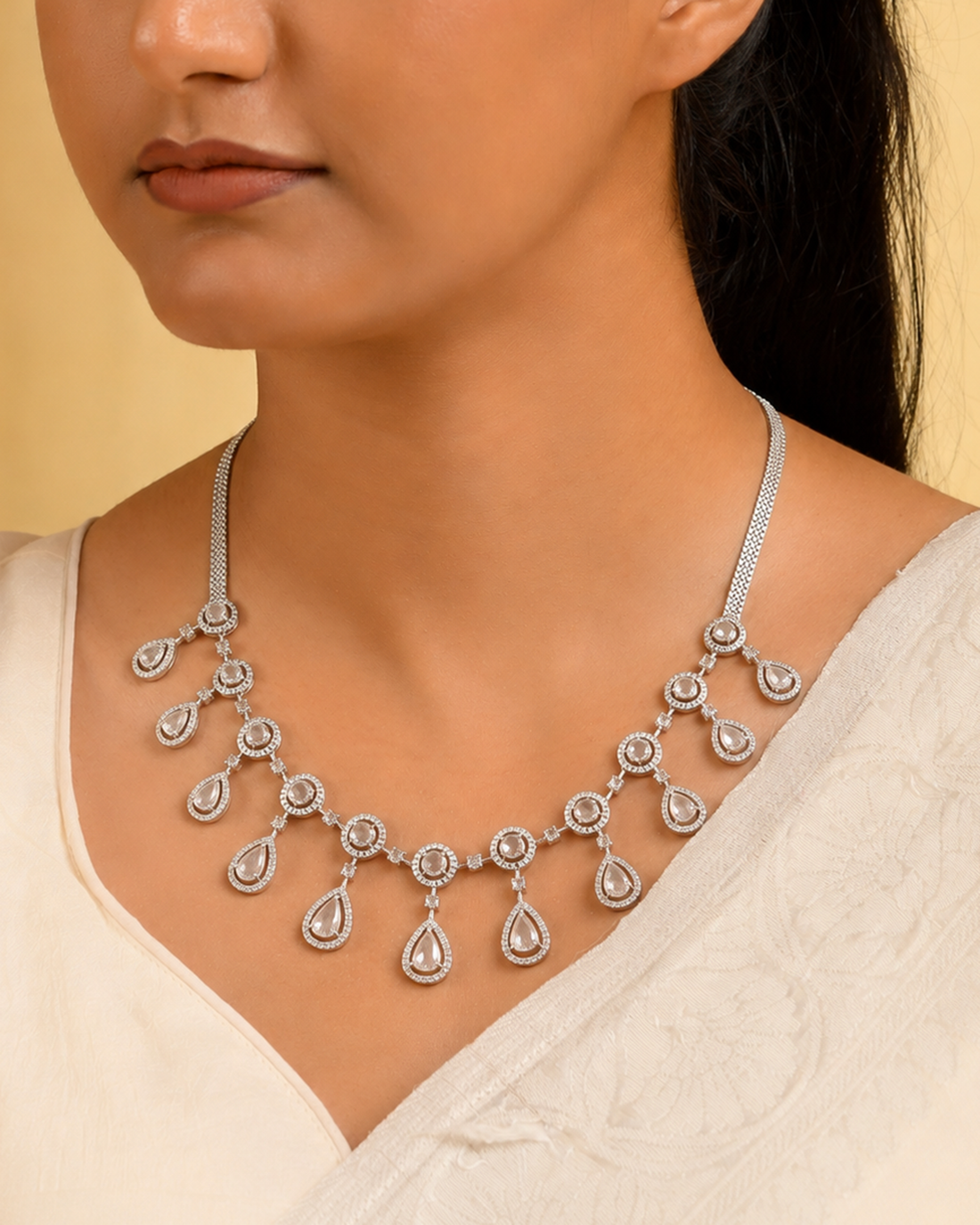 Glimmering Tear-Drop Diamond Necklace