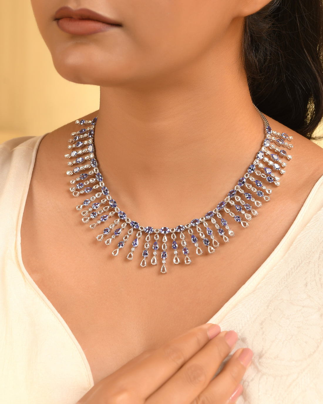 Tanzanite Waterfall Diamond Statement Necklace
