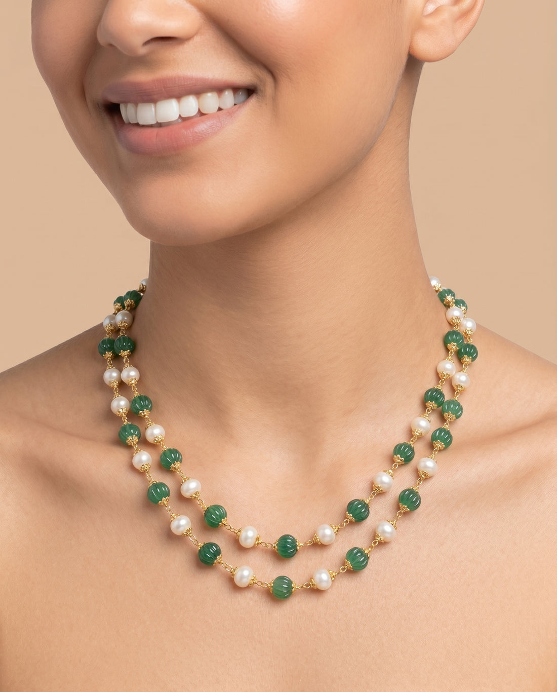 Dual Pearl Aventurine Necklace (T.wt 126.00)