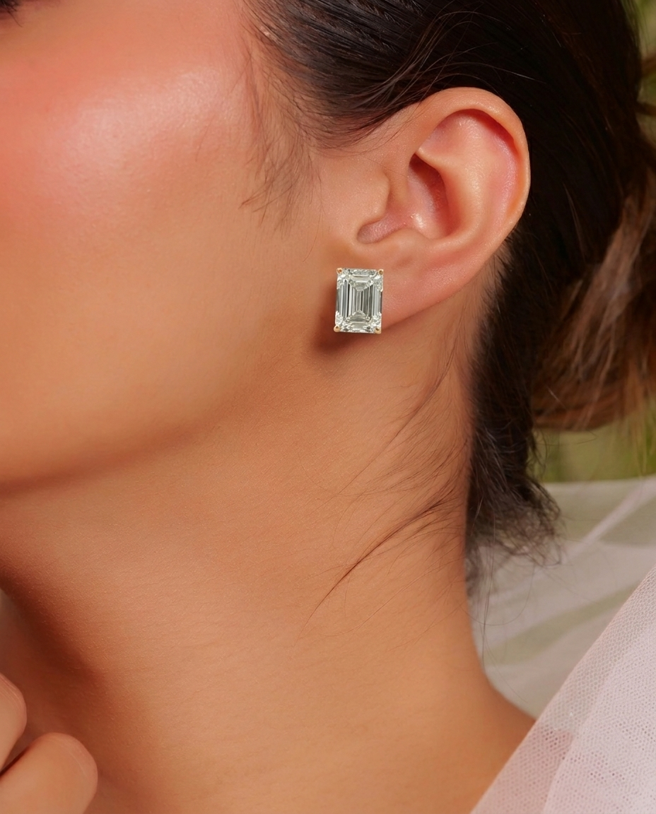 Elegant Emerald Cut Diamond Stud Earrings (T wt. 6.00 ct)