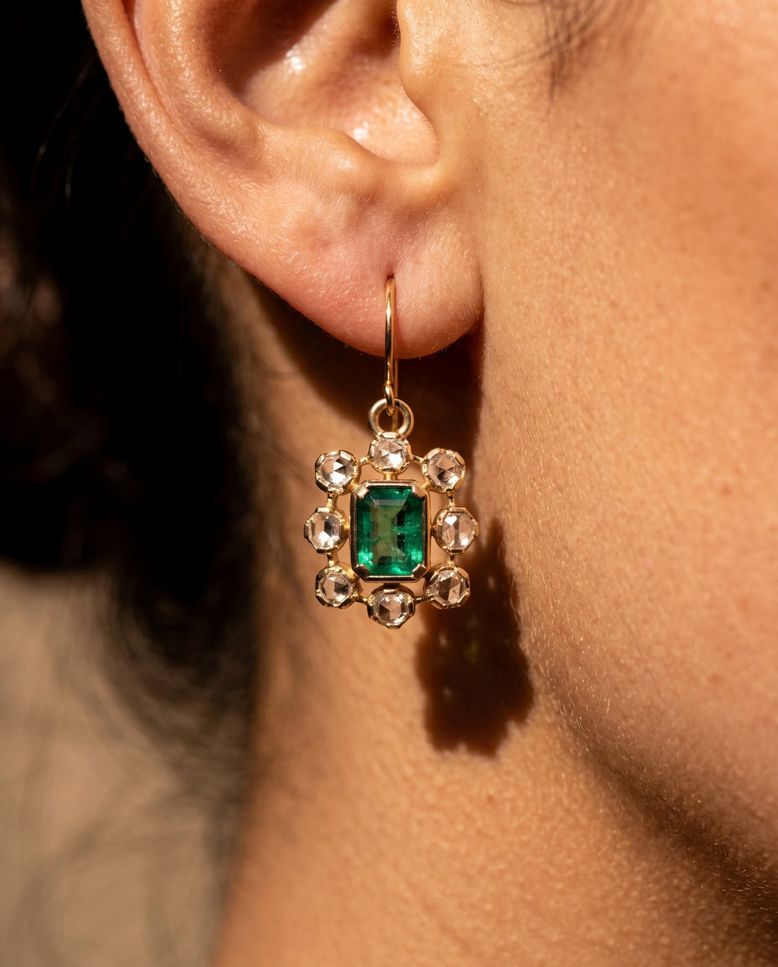 Emerald Rosecut Earrings  (T wt. 3.20 ct)