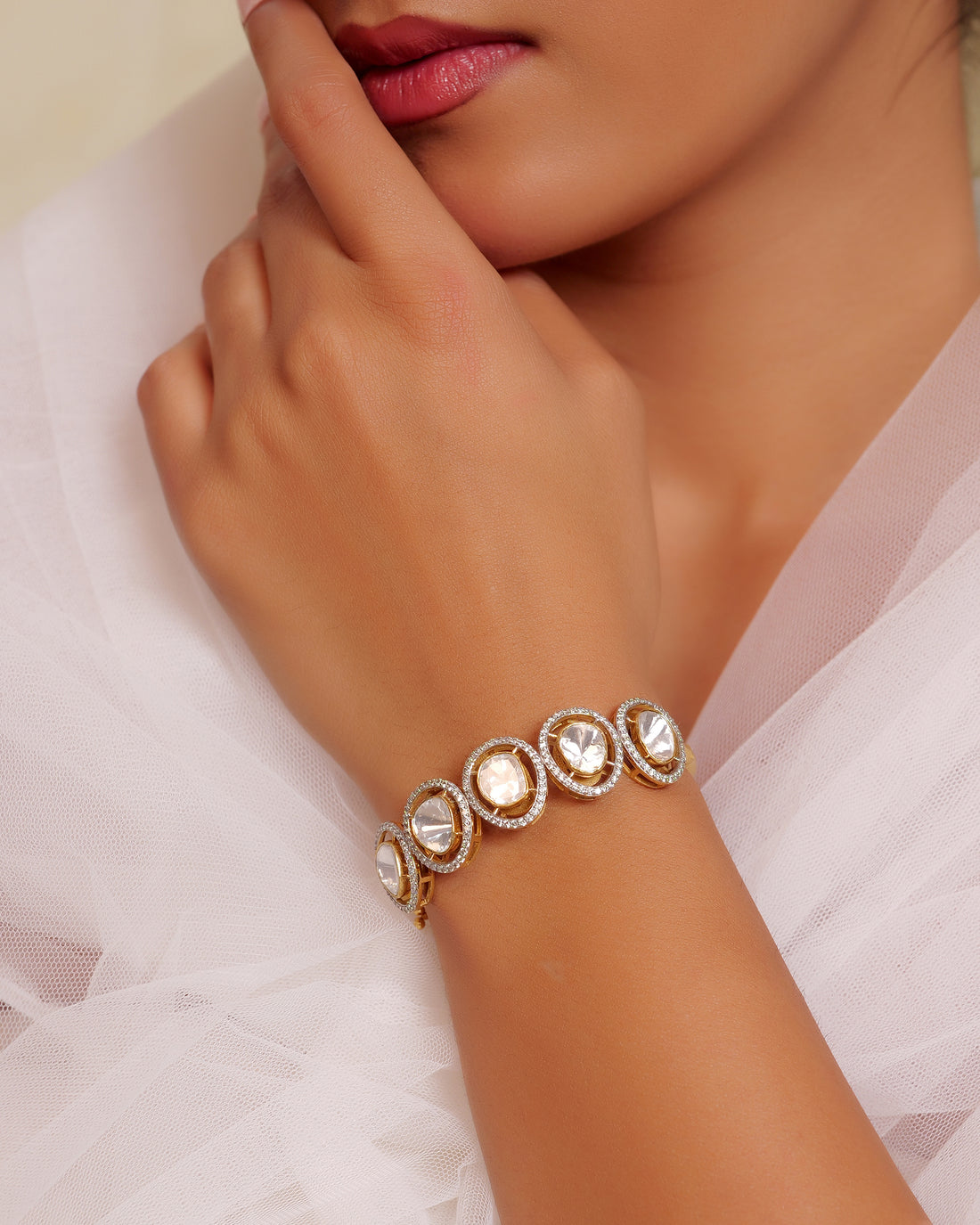 Classic Polki Diamond Halo Bangle  (T wt. 3.98 ct)