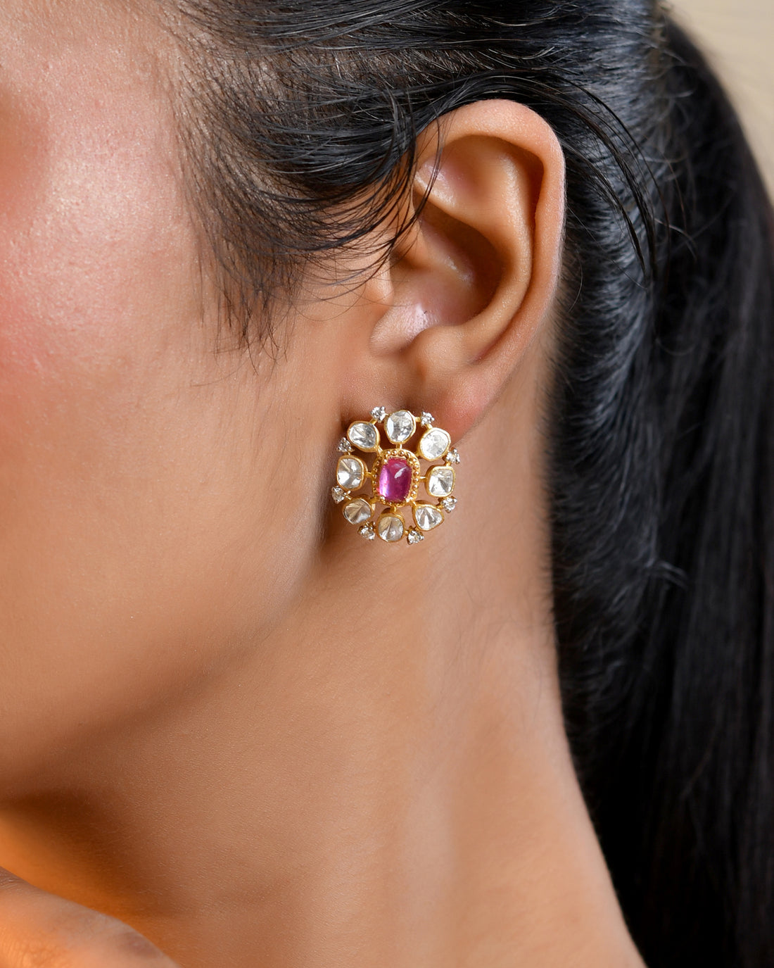 Gulabo Polki Ruby Studs