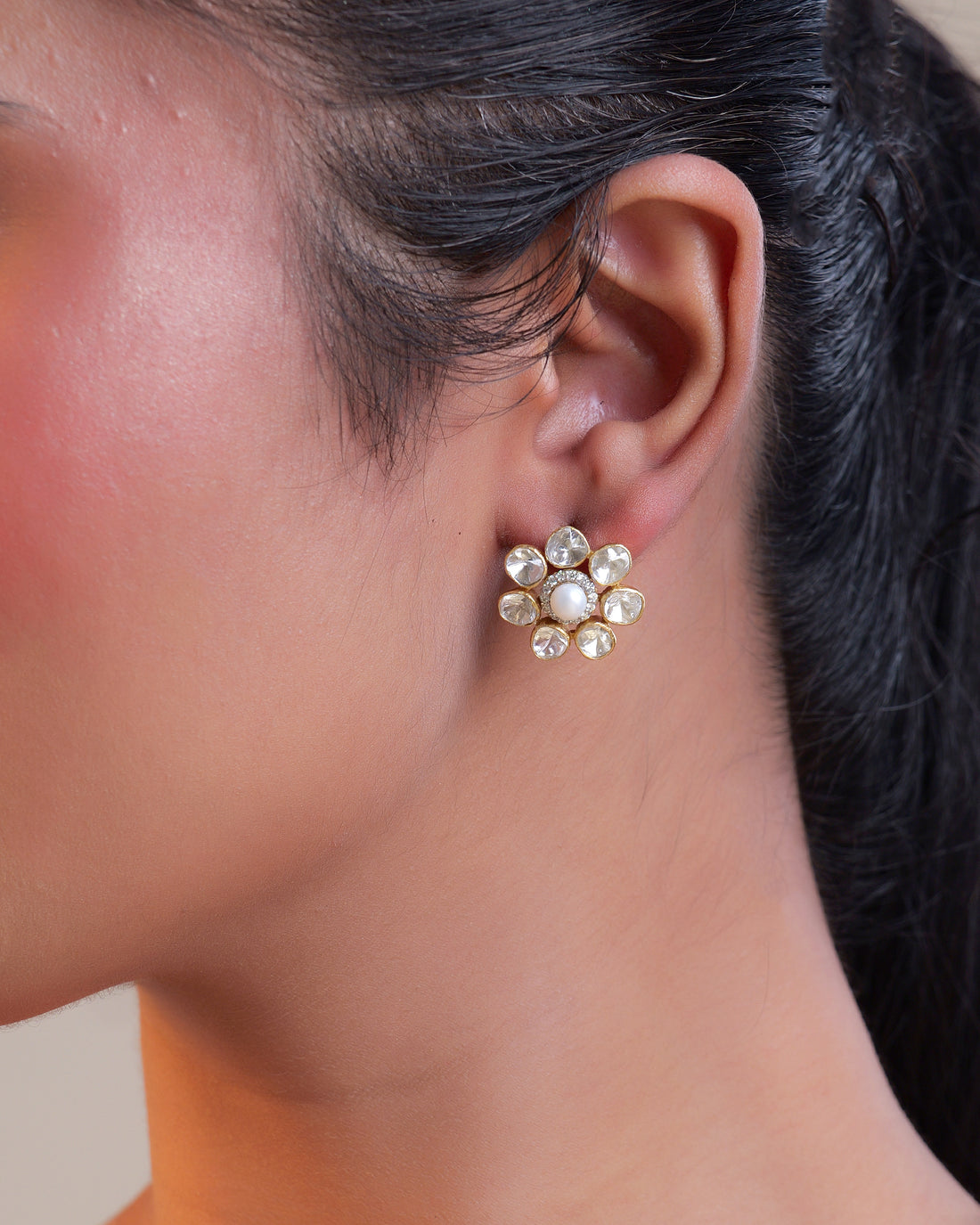 Pearl Polki Studs