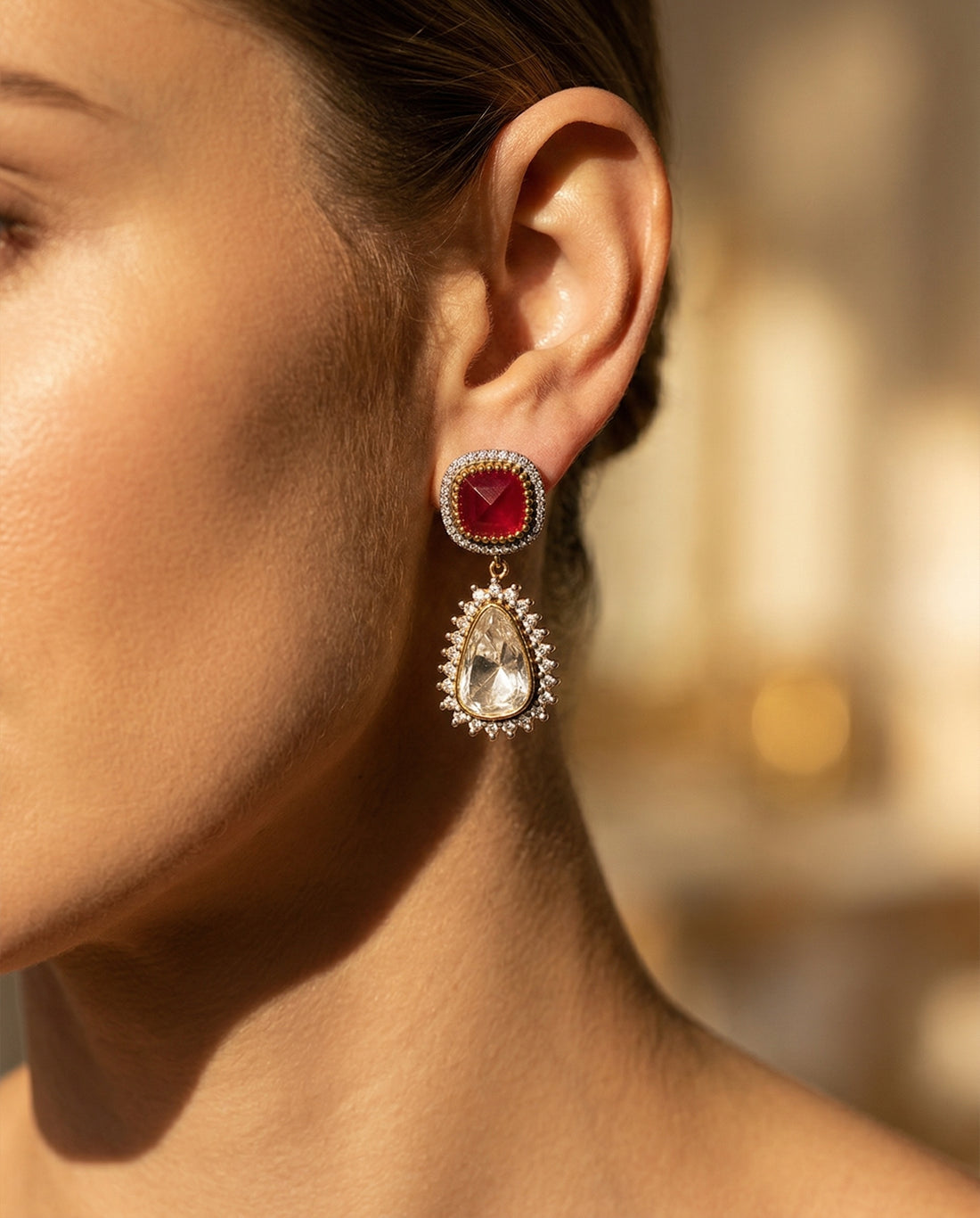 Polki Spark Ruby Earrings