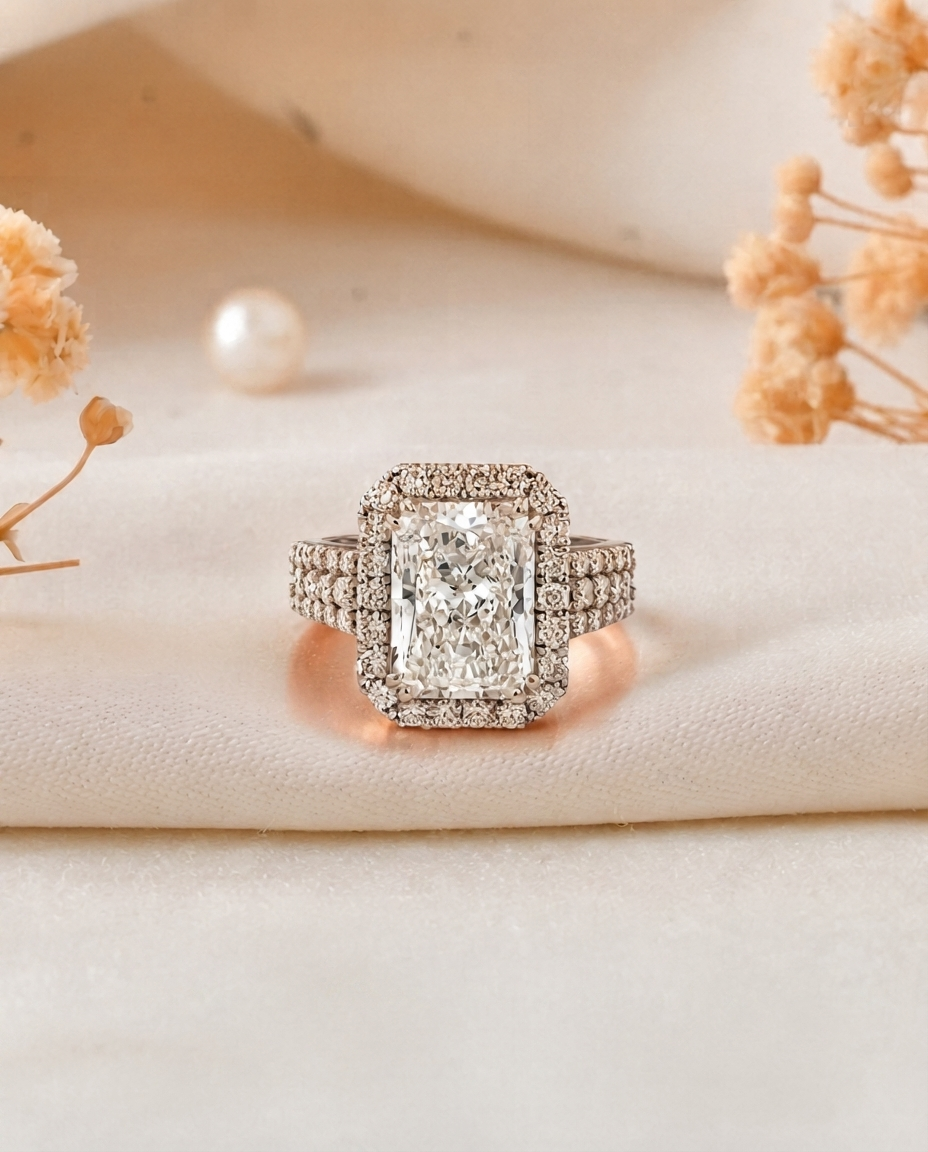 Signature Radiant Cut Halo Diamond Ring (T wt. 3.68 ct)