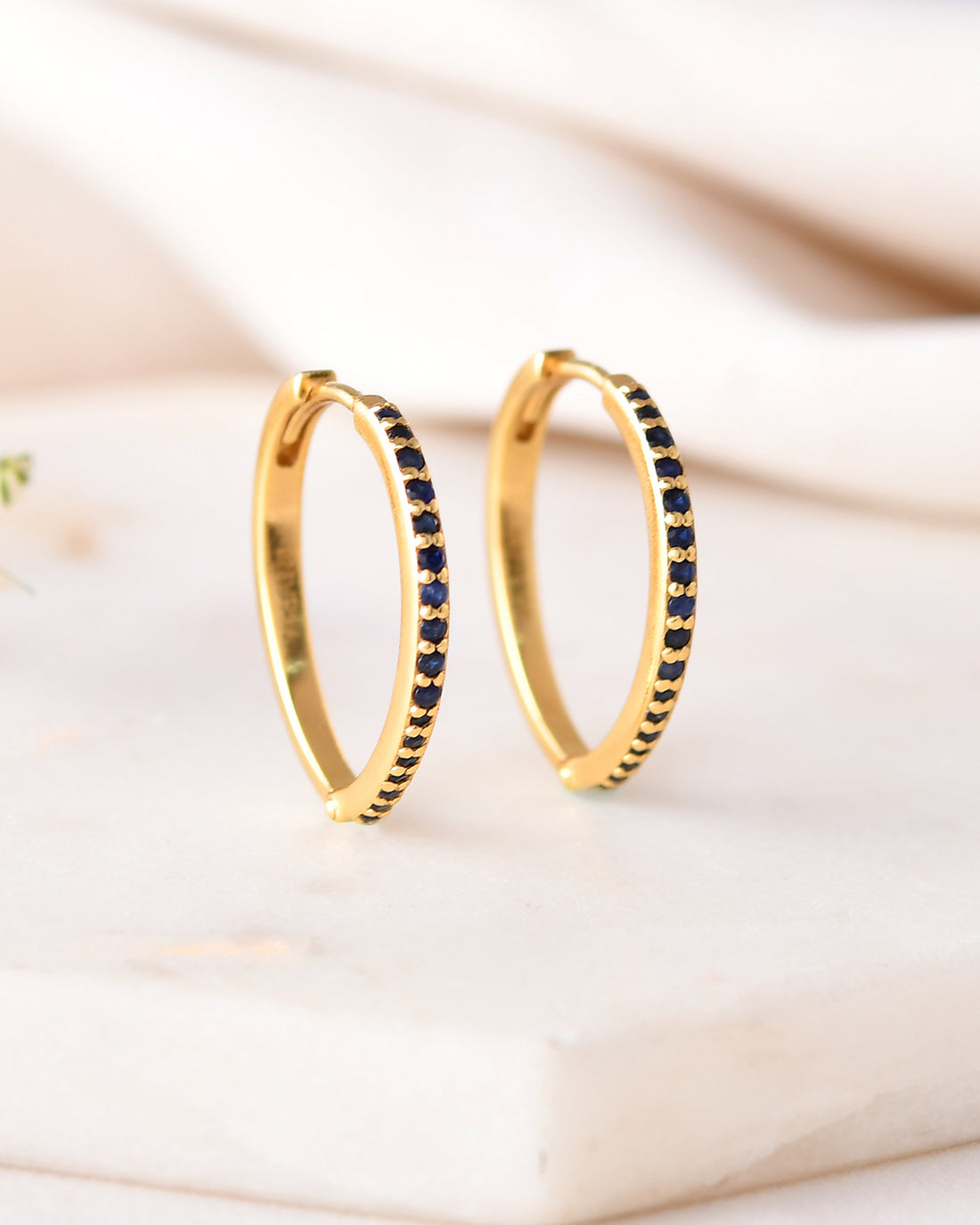 Natural Blue Sapphire Hoops Earrings-Veyaa