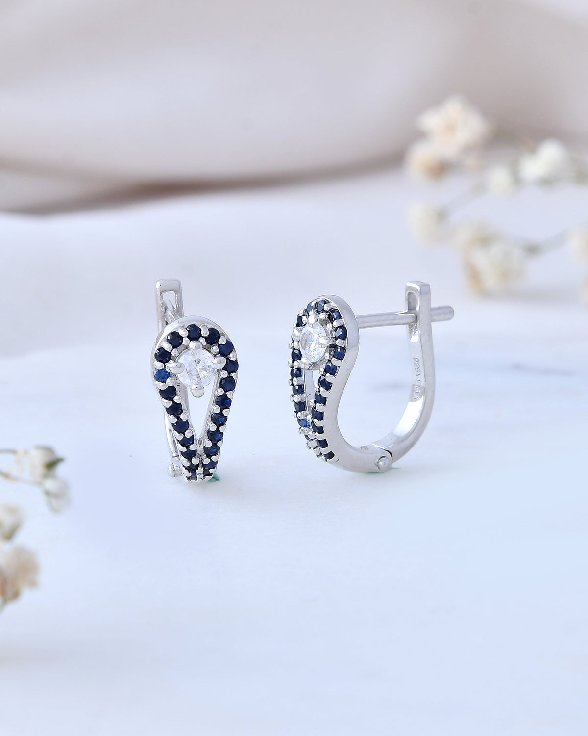 Natural Blue Sapphire Drop Earrings-Veyaa