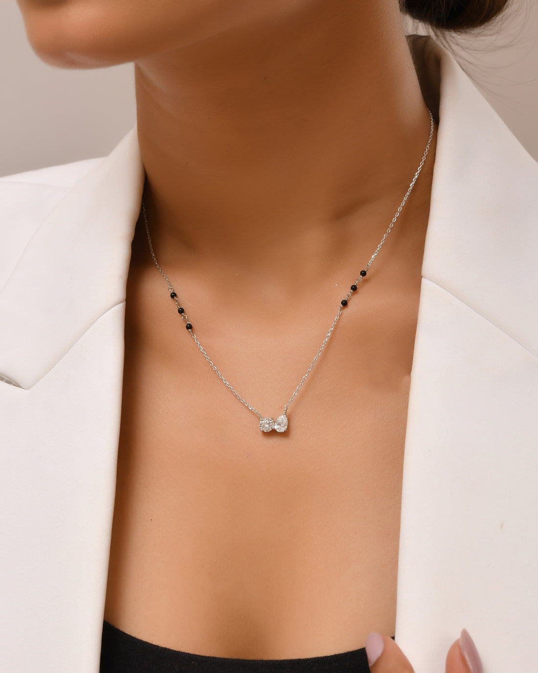 1 carat Pear, Round Diamond Mangalsutra Necklace