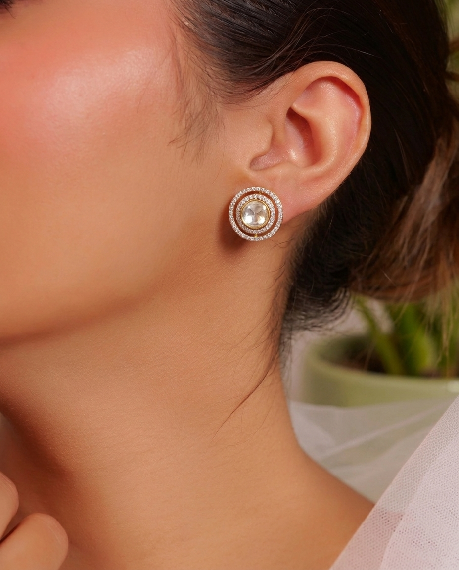 Vintage Round Polki Stud Earrings (T wt. 1.51 ct)