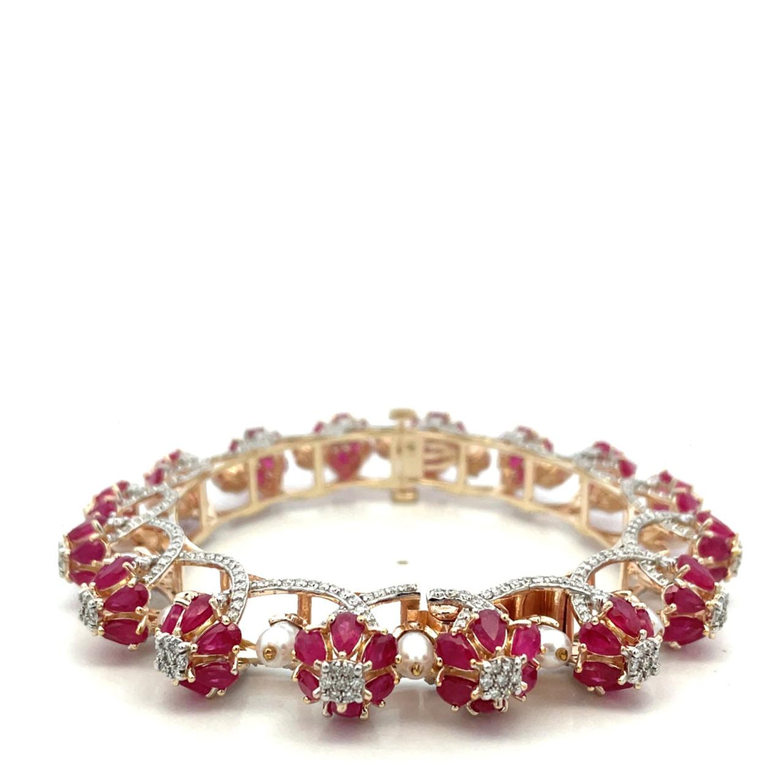 Crimson Ruby Cluster Gold Bangle