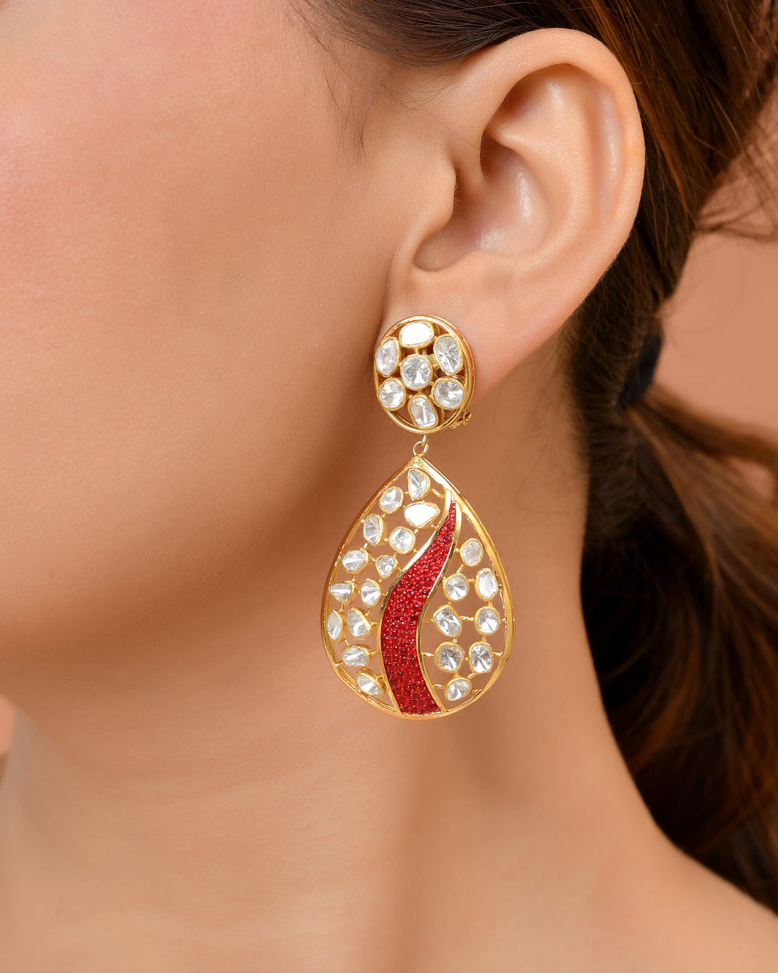Zaria Polki Ruby Earrings  (T wt. 9.46 ct)